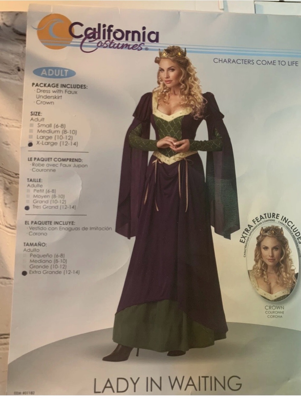 Fantasy Renaissance Medieval Halloween Party Adult Costume New XL 12/14 Women